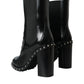 Dolce & Gabbana Black Leather Studded Lace Up Boots Shoes