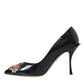 Dolce & Gabbana Black Leather WOW Patch Heels Pumps Shoes