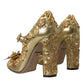 Dolce & Gabbana Gold Leather Crystal Mary Janes Pumps Shoes