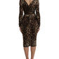 Dolce & Gabbana Brown Leopard Print Bodycon V-neck Midi Dress