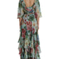 Dolce & Gabbana Blue Floral Print Tiered Long Maxi Dress