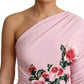 Dolce & Gabbana Pink Flower Embellished One Shoulder Dress