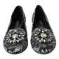 Dolce & Gabbana Gray Black Lace Crystal Ballet Loafers Shoes