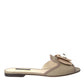 Dolce & Gabbana Beige Logo Pearl Flats Sandals Slides Shoes
