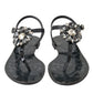 Dolce & Gabbana Black Crystal Flats Sandals Flip Flops Shoes