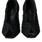 Dolce & Gabbana Black Cordonetto Ricamo Pump Open Toe Shoes