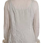 Dolce & Gabbana White Patterned Silk Ascot Collar Blouse Top