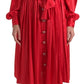 Dolce & Gabbana Red Button Down Belted Midi Satin Silk Dress