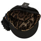 Dolce & Gabbana Black Leather Crystal Beads Gold Ribbon Fiddler Cap
