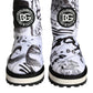 Dolce & Gabbana White Padded Logo Print Mid Calf Boots Shoes