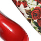 Dolce & Gabbana Red Floral Rubber Knee High Flat Boots Shoes