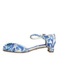 Dolce & Gabbana White Blue Majolica Print Ankle Strap Sandals Shoes