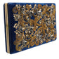 Dolce & Gabbana Blue Velvet Gold Frame Clutch Evening Party Purse Bag