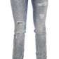 Versace Jeans Blue Wash Torn Stretch Slim Fit Jeans