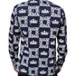 Dolce & Gabbana Blue Crown Logo Print Slim Fit Cotton Shirt