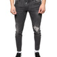 Dolce & Gabbana Black Tattered Cotton Skinny Men Denim Jeans