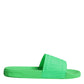 Dolce & Gabbana Green Leather Slides Sandals Beachwear Shoes