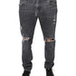 Dolce & Gabbana Dark Gray Tattered Cotton Skinny Denim Jeans