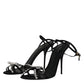 Dolce & Gabbana Black Leather Crystal Heels Sandals Shoes