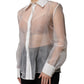 Elisabetta Franchi White Sheer Collared Buttoned Long Sleeves Top