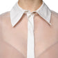 Elisabetta Franchi White Sheer Collared Buttoned Long Sleeves Top