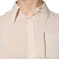Brunello Cucinelli Beige Silk Blend Collared Button Down Top