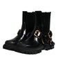 Dolce & Gabbana Black Leather Slip On Stretch Trekking Boots Shoes