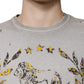 Dolce & Gabbana Gray Printed Cotton Crewneck Pullover Sweater