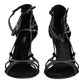 Dolce & Gabbana Black Strass Ankle Strap Heels Sandals Shoes