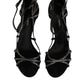 Dolce & Gabbana Black Strass Ankle Strap Heels Sandals Shoes