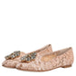 Dolce & Gabbana Beige Lace Crystal Ballet Flats Loafers Shoes