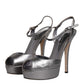 Dolce & Gabbana Silver Leather Platform Heels Sandals Shoes