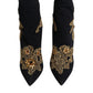 Dolce & Gabbana Black Gold Embroidery Slip On Boots Shoes