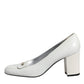 Dolce & Gabbana White Leather Block Heels Pumps Shoes