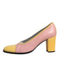 Dolce & Gabbana Pink Yellow Leather Block Heels Pumps Shoes