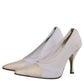 Dolce & Gabbana White Beige Leather High Heels Pumps Shoes
