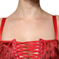 Dolce & Gabbana Red Lace Tassel Sleeveless Sheath Mini Dress