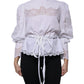Dolce & Gabbana White Cotton Lace Trim Turtleneck Blouse Top