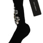 Dolce & Gabbana Black Knitted Floral Clear Crystal Socks