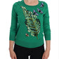 Dolce & Gabbana Green Silk Crystal Banana Sweater