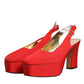 Dolce & Gabbana Red Platform Slingback Heels Sandals Shoes