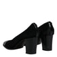 Dolce & Gabbana Black Leather Block Heels Pumps Shoes