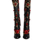 Dolce & Gabbana Black Roses Embellished Leather Heel Boots Shoes