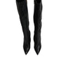 Dolce & Gabbana Black Leather Heels Knee High Boots Shoes