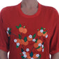 Dolce & Gabbana Red Silk Oranges Floral Crystal Blouse