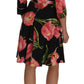 Dolce & Gabbana Black Pink Tulip Print Stretch Shift Dress