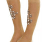 Dolce & Gabbana Gold Stretch Floral Clear Crystal Stocking Socks