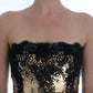 Dolce & Gabbana Gold Strapless Sequin Embellished Lace Dress