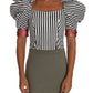 Dolce & Gabbana White Black Striped Cropped Top Puff Sleeve Shirts