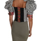 Dolce & Gabbana White Black Striped Cropped Top Puff Sleeve Shirts